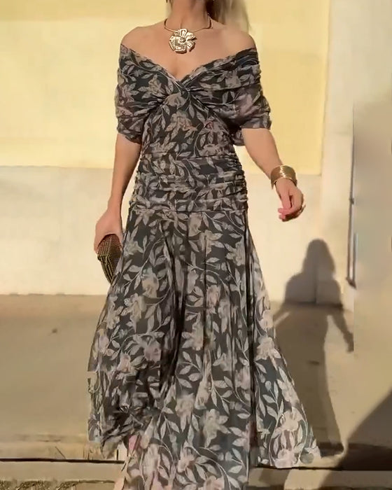 Kjole V-Hals Off-Shoulder Moteriktig
