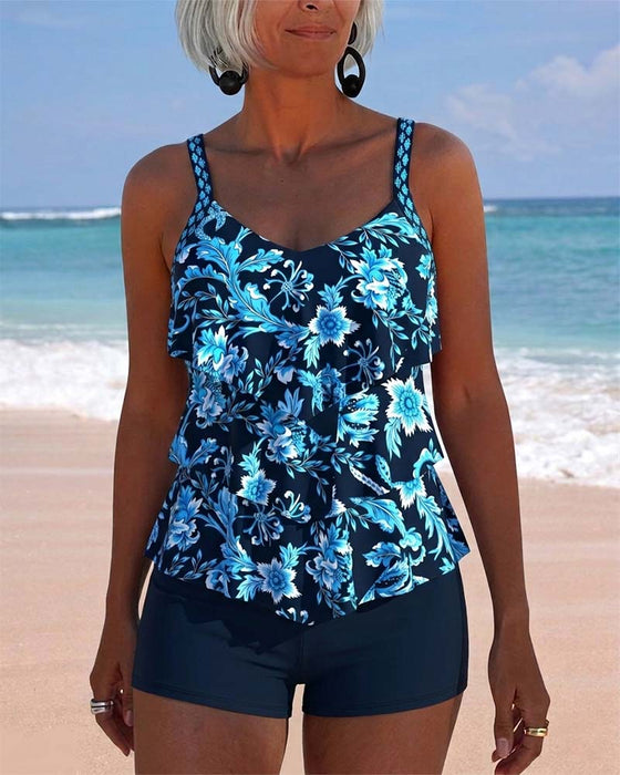 Tankini Uregelmessig Ruffle Fald