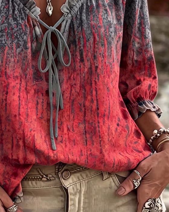 Bluse Gradient Tie-Dye Dragsnor Tre Kvarter Erme