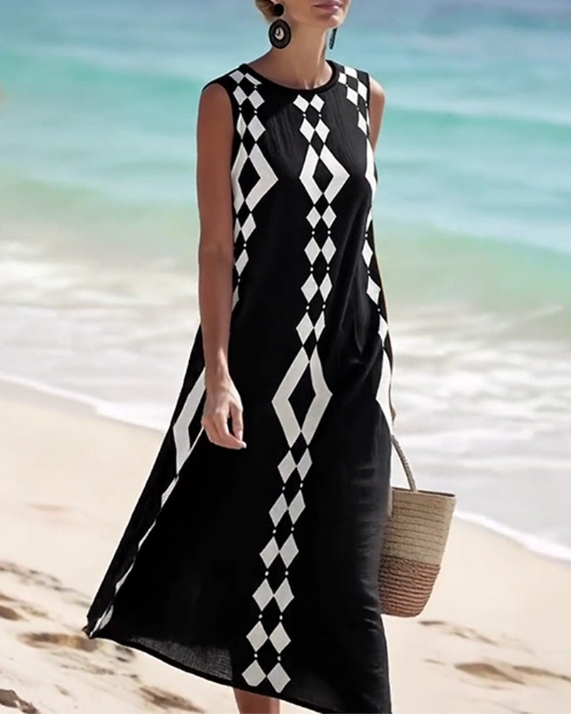 Kjole Ermelette Diamantmønster Løs