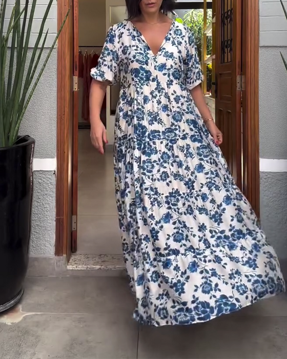 Kjole Kortermet Blomstertrykk