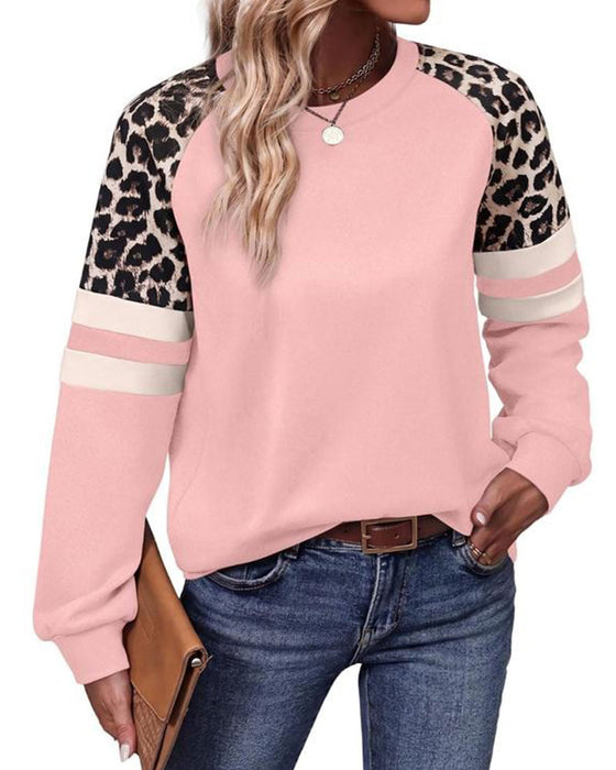 Sweatshirt Lang Erme Rund Hals Leopardstripet