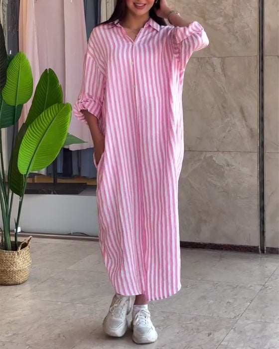 Kjole Løs Revers Stripet