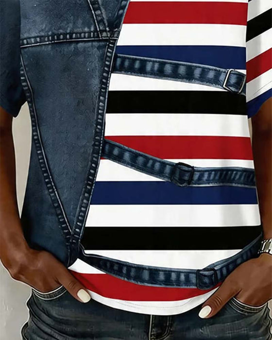 T-Skjorte Stripe Lappeteppe Trykk