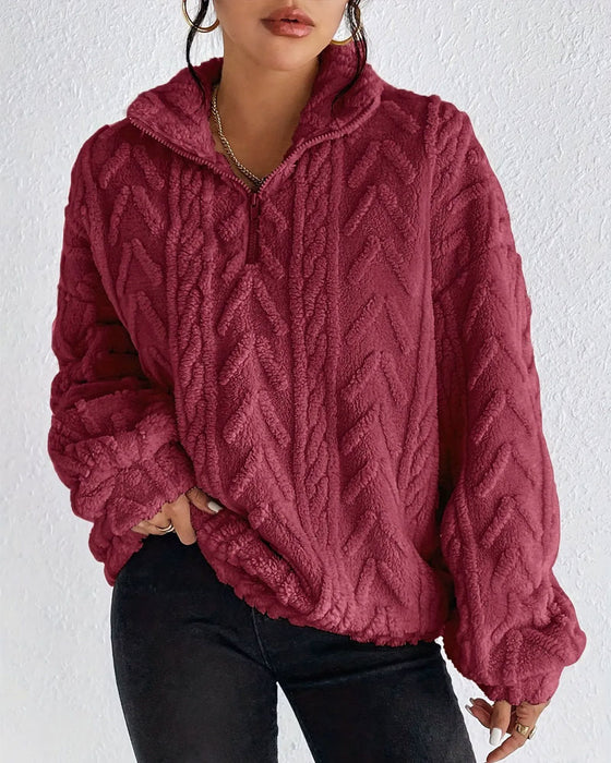 Sweatshirt Dobbeltsidig Fleece Halv Glidelås