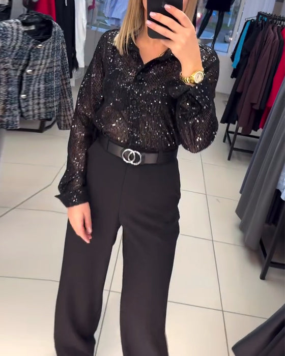 Skjorte Med Paljetter Og Knappestolpe