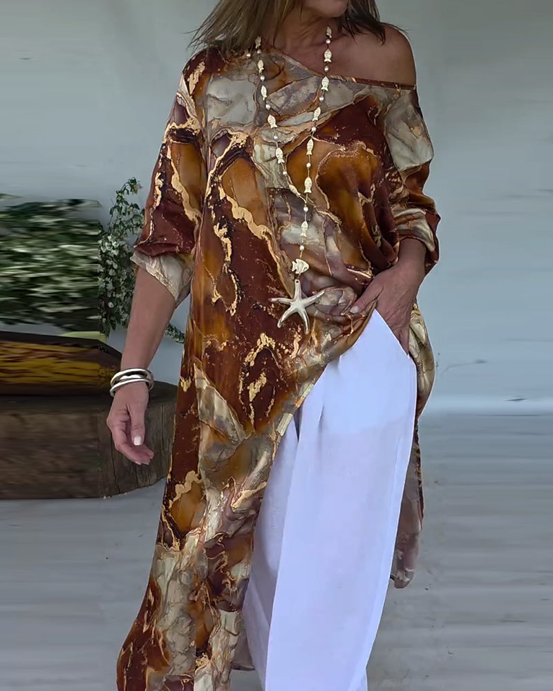 Bluse Moteriktig Splitt Trykt