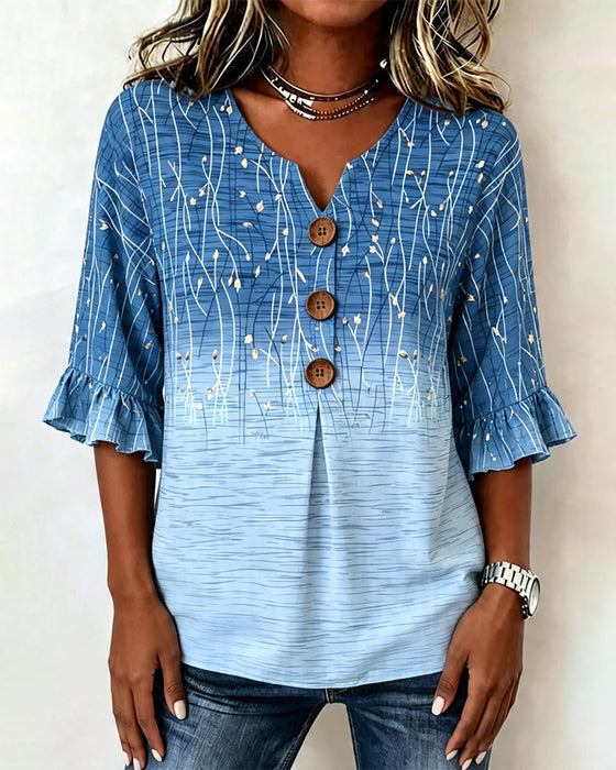 Bluse Trykket Rynket