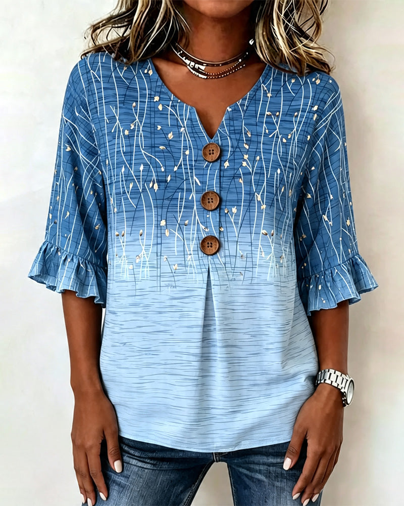 Bluse Trykket Rynket