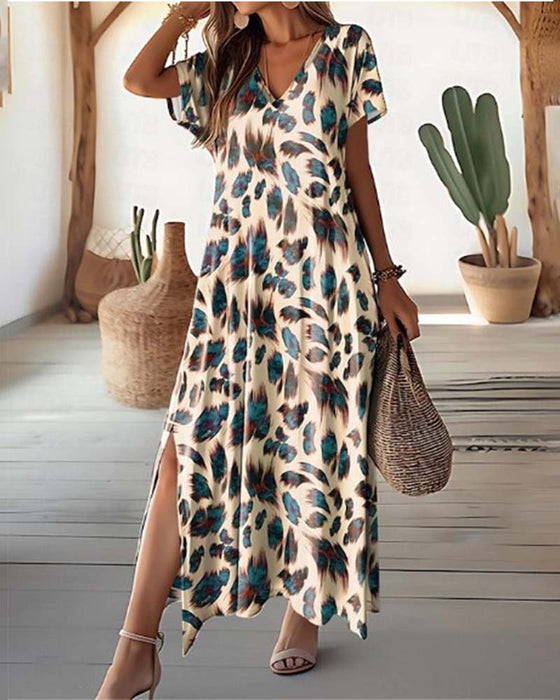 Skirt med splitt og V-nakke lang