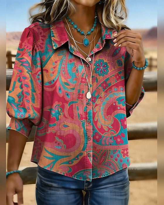 Skjorte Fasjonabel Trykt Kortermet Løs