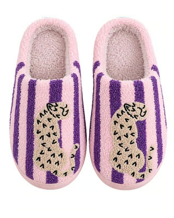 Dame Retro Stripet & Leopard Lodne Tøfler