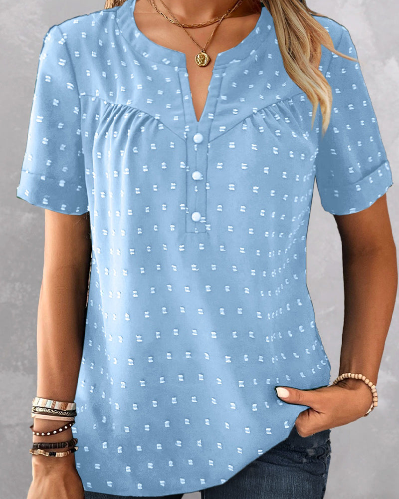 Bluse Jacquard V-Hals Halvplagg Kort Erme