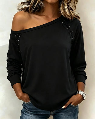 Bluse Stilig En-Skulder Knyte