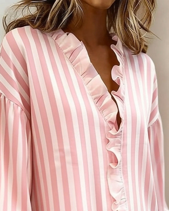 Bluse Rysjet Langermet Stripe