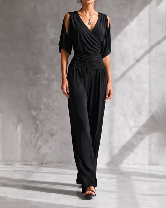 Jumpsuit V-Hals Crossover Kald Skulder Midje Lomme
