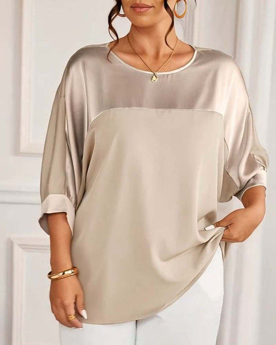 Topp Faux Satin Loose Fit Rundhalset Flagermuserme