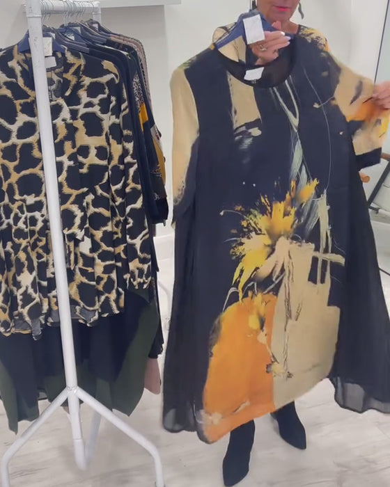 Kjole Med Rund Hals Og Retro Trykk