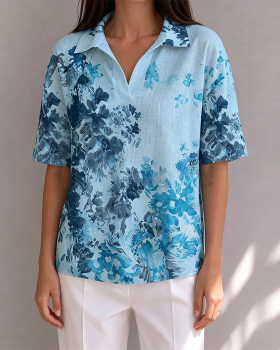 Bluse Blekk Vask Blomstrende Slag Halvknapping