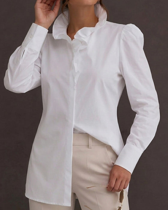 Bluse Ruffle Kant Lang Erme Puffererme