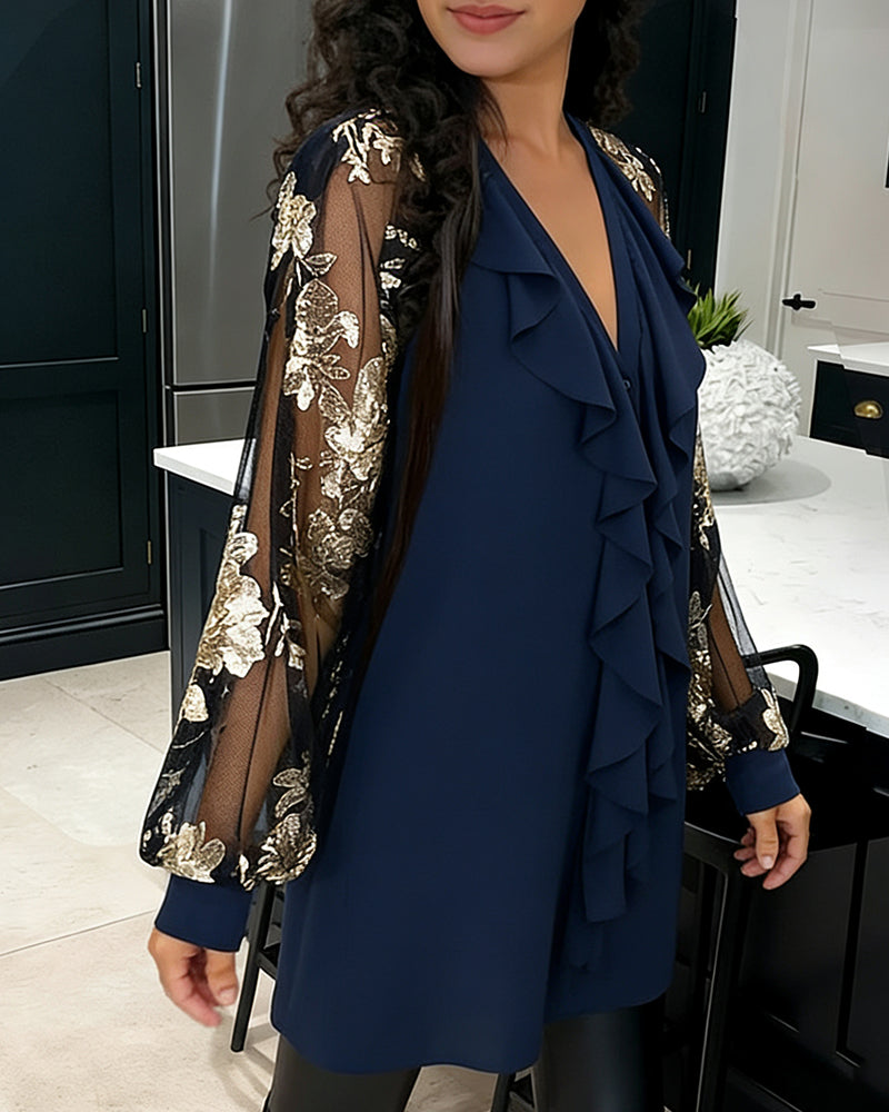 Bluse Modisk Mesh Lotusblad Løs