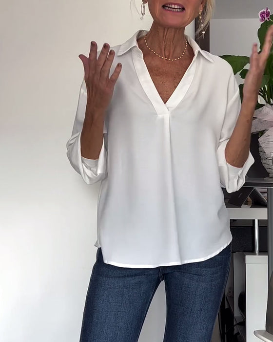 Enkel ensfarget jakkeslags topp med lange ermer