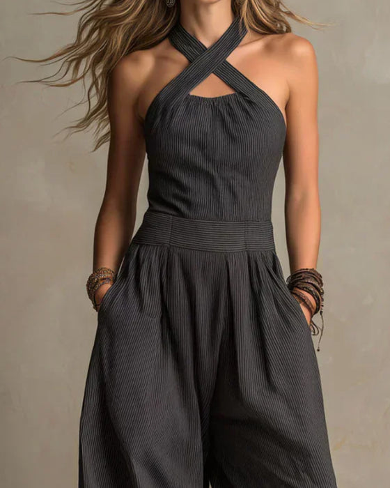 Jumpsuit Halter Kors Ermeløs Stripe