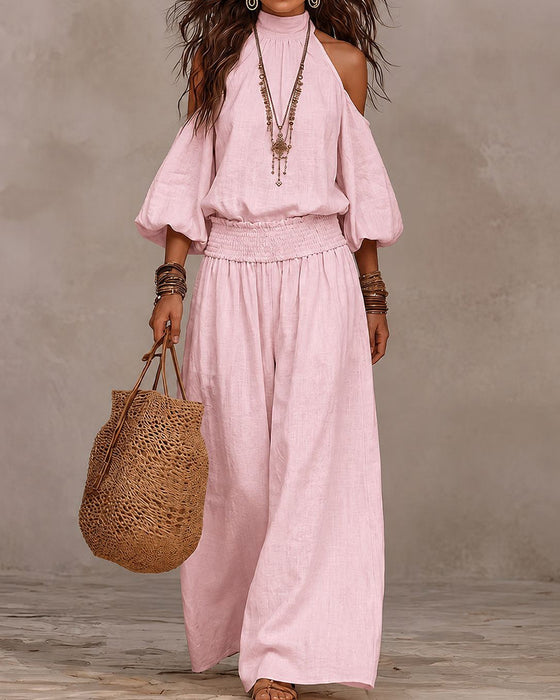 Sett Off-Shoulder Langermet Rynket Bukser