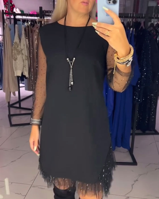 Kjole Rund Hals Gjennomsiktig Mesh Søm