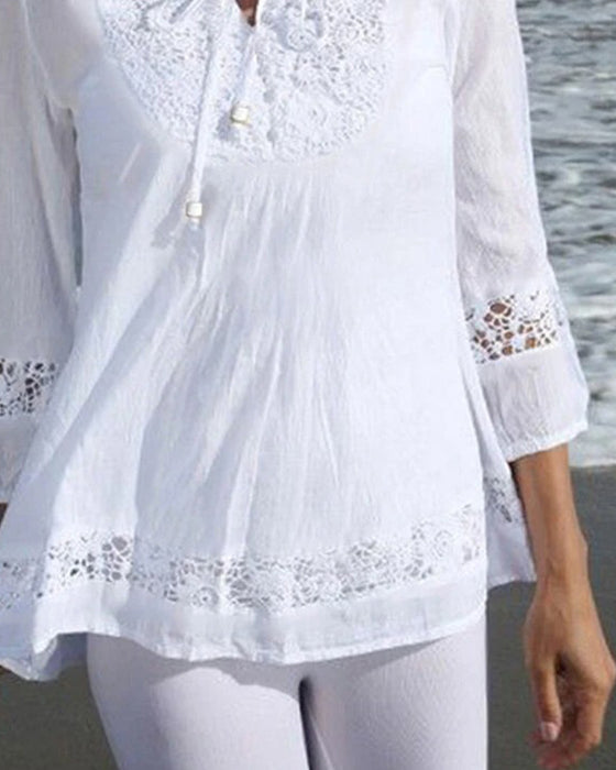 Bluse Rund Hals Knyte Blonde Patchwork Solid