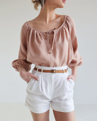 Ensfarget Topp Med Rund Hals Og Knyting