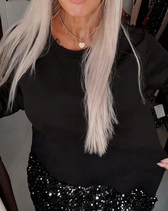 Kjole Rund Hals Langermet Glitterbroderi lappet