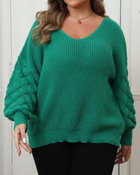 Pullover Puffererme V-Hals Strikket