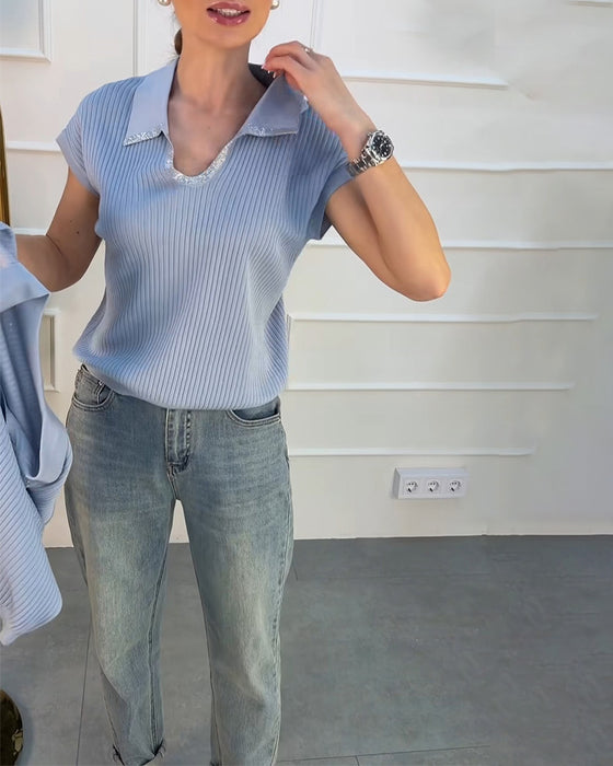 Pullover Slag Solid Kort Erme