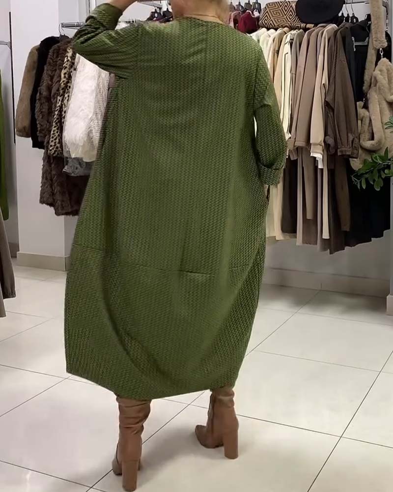 Rund Halsring Pluss-Størrelse Løs Kjole