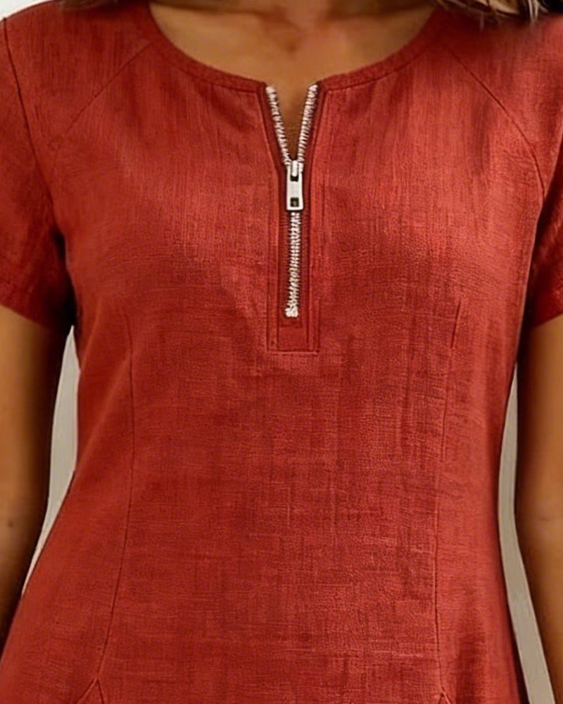 Kjole Glidelås Lomme Bomull Lin