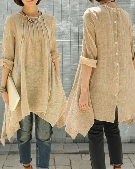 Bluse Asymmetrisk Kant Knappefront Midi