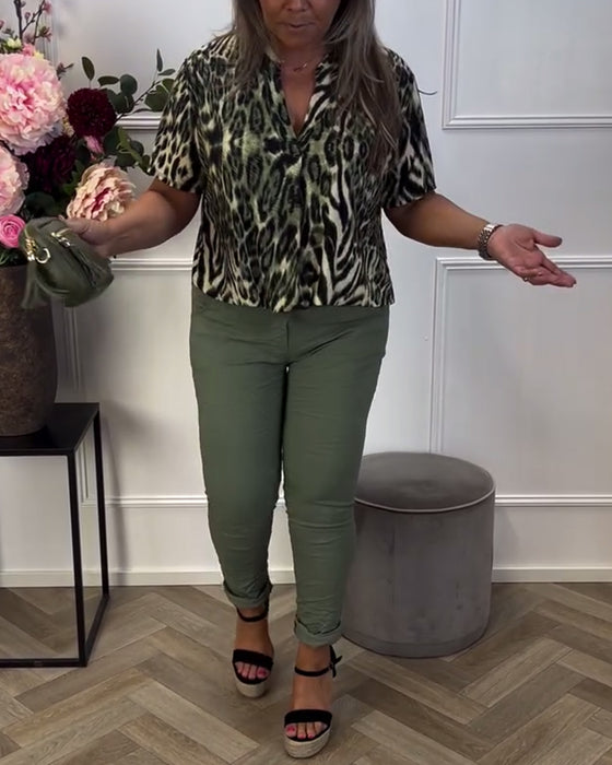 Bluse Trendy Leopardmønster Kortermet