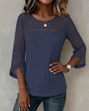 T-Shirt Hollow Out Lang Erme Patchwork