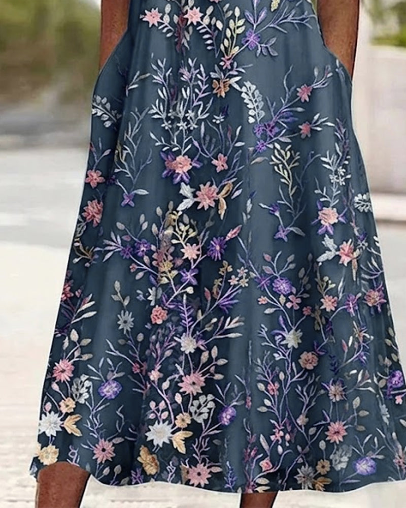 Kjole Blonder Blomstermønster Patchwork A-Linje