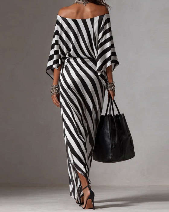 Kjole Off-shoulder Flaggermuserme Stripe Lang