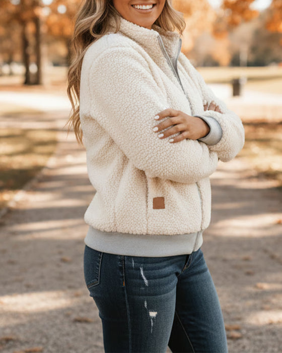 Jacke Stå Krage Fleece Glidelås
