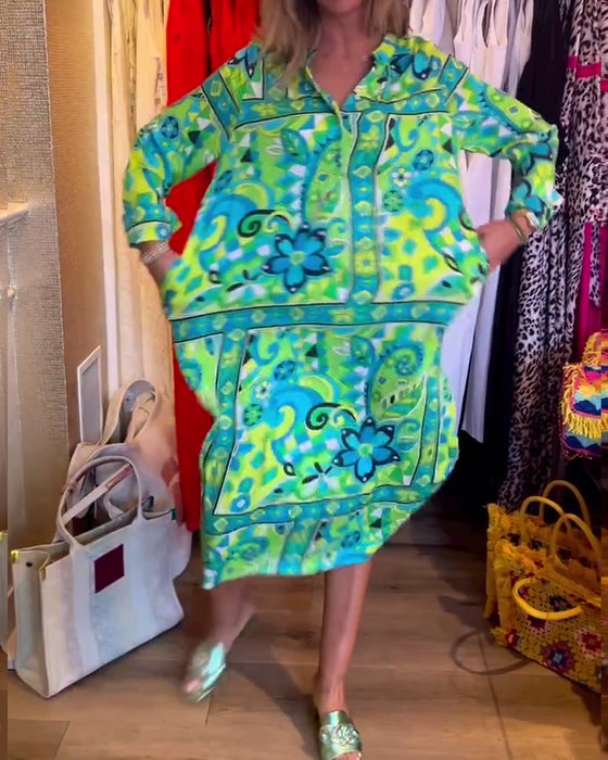 Kjoler med løs passform og trykk og lommer