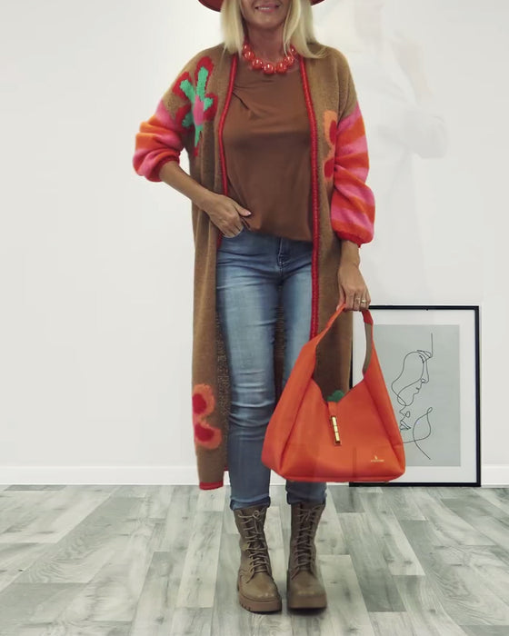 Tilfeldig lang cardigan med blomstermønster