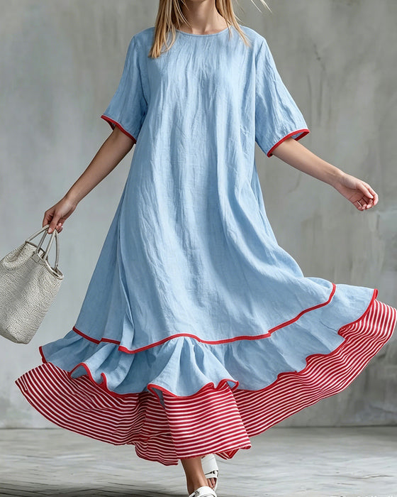 Kjole Fargeblokk Stripe Rynket Maxi