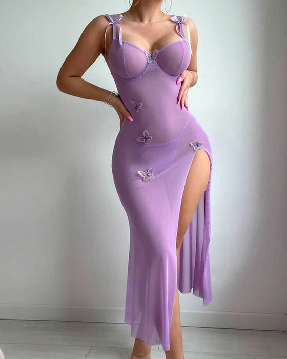 Mesh-Sommerfugl Høy Splitt Selvsmykk Kjole