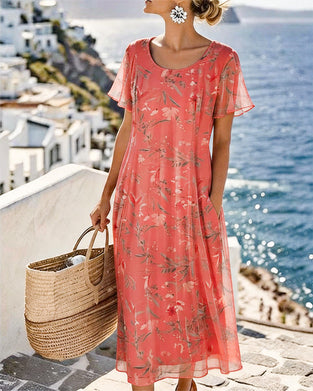 Kjole Blomstret Rund Hals Maxi