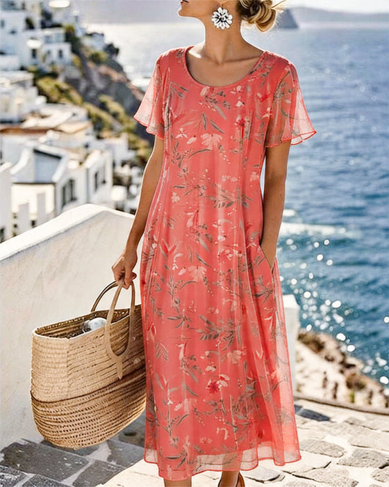 Kjole Blomstret Rund Hals Maxi