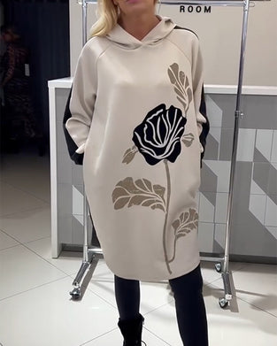 Kjole Med Hette Fargeblokk Blomstertrykk