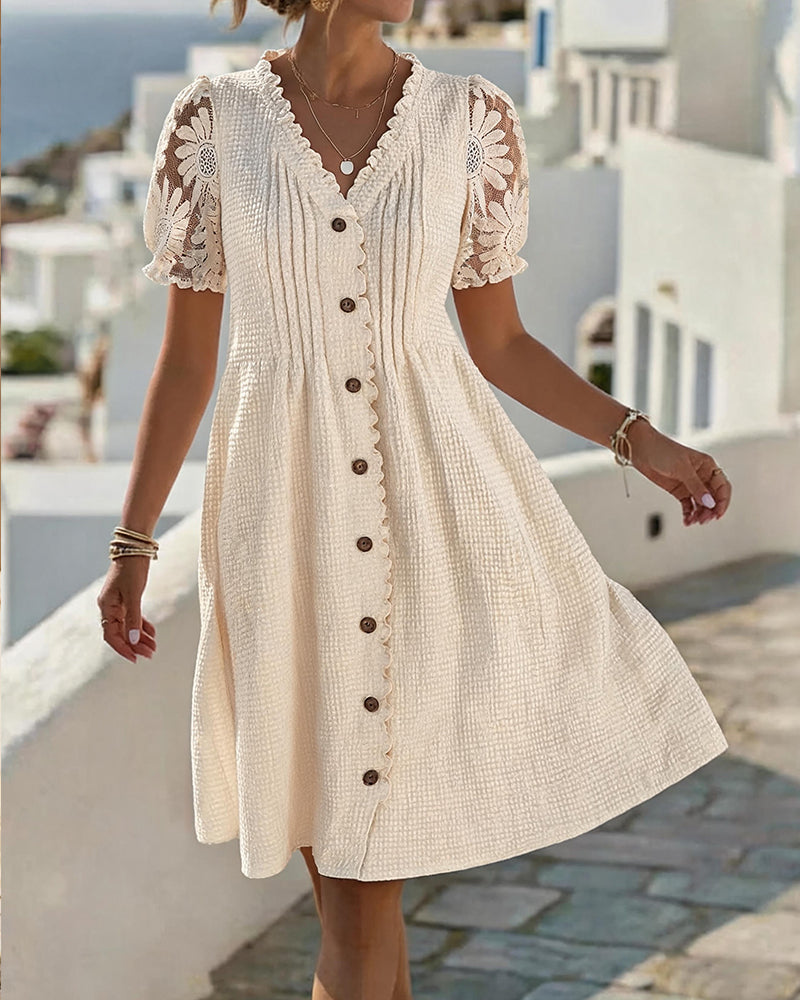 Kjole Puffererme Solsikke Blonde Patchwork